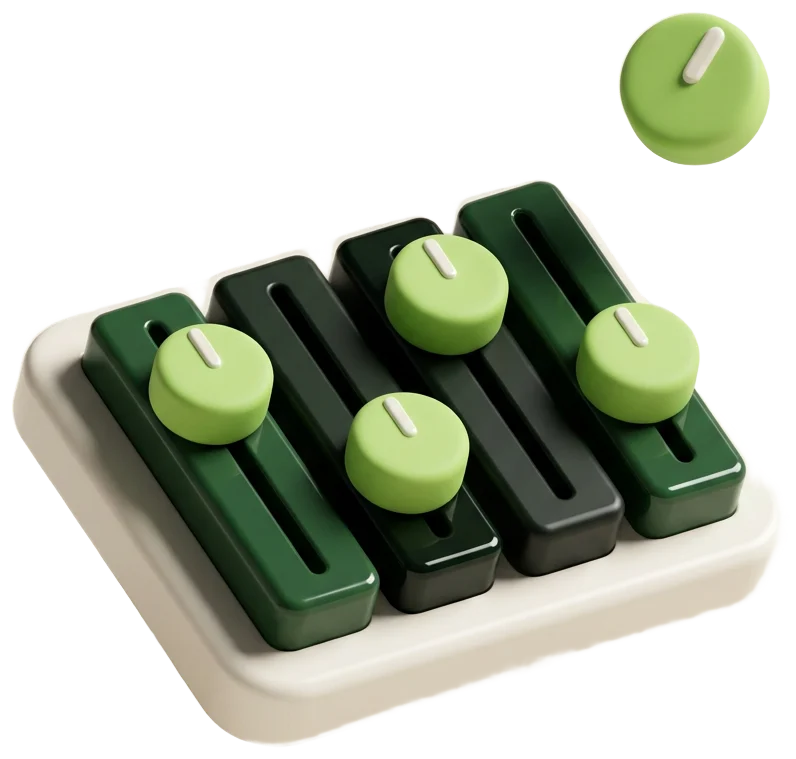 A glossy three dimensional row of mixing sliders